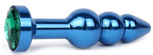 Удлиненная синяя анальная втулка с зеленым кристаллом - 11,3 см. - Anal Jewelry Plug - купить с доставкой в Новосибирске