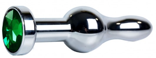 Серебристая каплевидная анальная пробка с зеленым кристаллом - 10,5 см. - Vandersex - купить с доставкой в Новосибирске