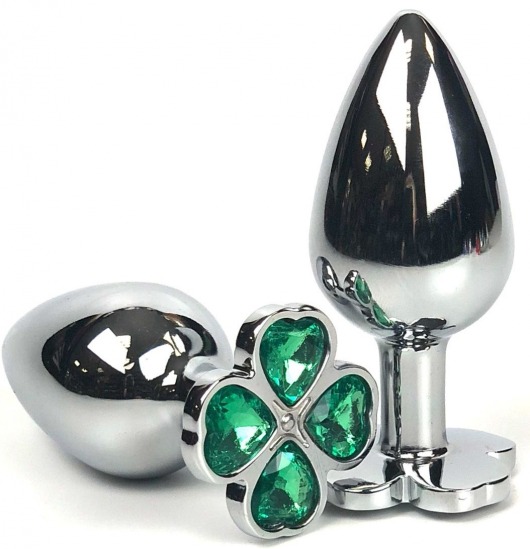 Серебристая анальная втулка с клевером из зеленых кристаллов - 8 см. - Vandersex - купить с доставкой в Новосибирске
