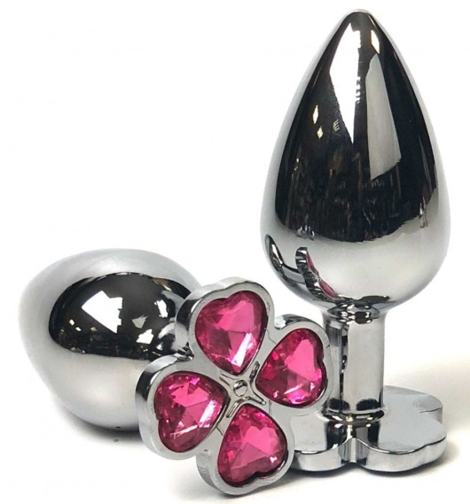 Серебристая анальная втулка с клевером из розовых кристаллов - 9 см. - Vandersex - купить с доставкой в Новосибирске