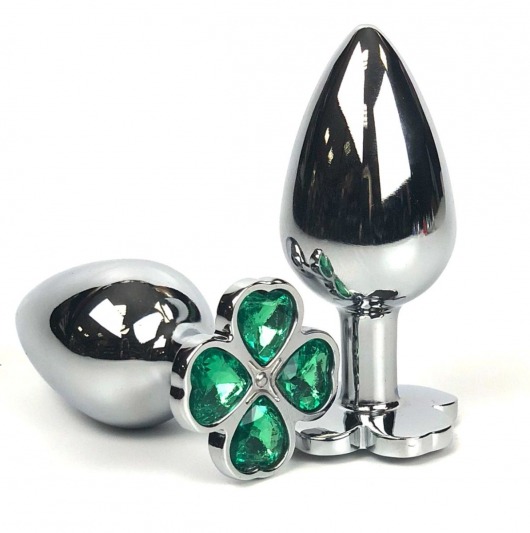Серебристая анальная втулка с клевером из зеленых кристаллов - 9 см. - Vandersex - купить с доставкой в Новосибирске
