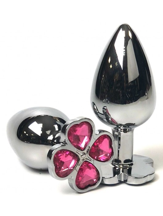 Серебристая анальная втулка с клевером из розовых кристаллов - 6,5 см. - Vandersex - купить с доставкой в Новосибирске