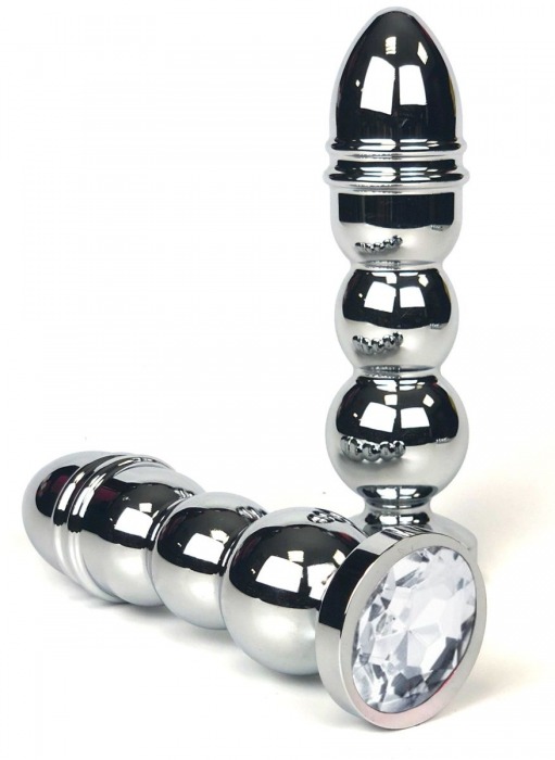 Серебристая анальная пробка-ёлочка с прозрачным кристаллом - 14,5 см. - Vandersex - купить с доставкой в Новосибирске
