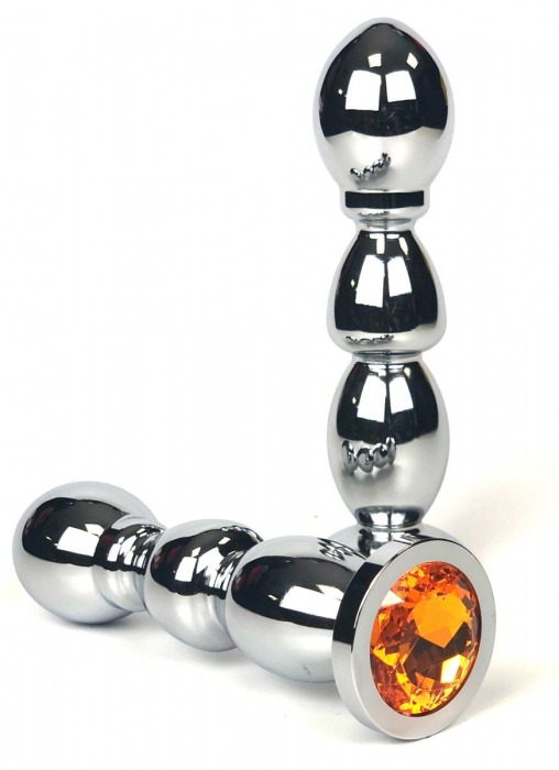 Серебристая анальная пробка-ёлочка с оранжевым кристаллом - 13 см. - Vandersex - купить с доставкой в Новосибирске