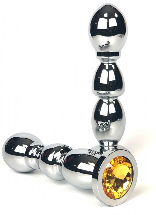 Серебристая анальная пробка-ёлочка с желтым кристаллом - 13 см. - Vandersex - купить с доставкой в Новосибирске