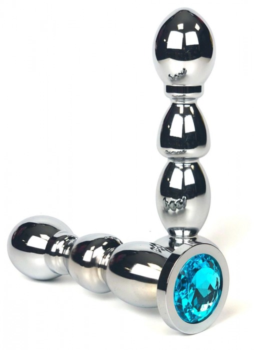 Серебристая анальная пробка-ёлочка с голубым кристаллом - 13 см. - Vandersex - купить с доставкой в Новосибирске
