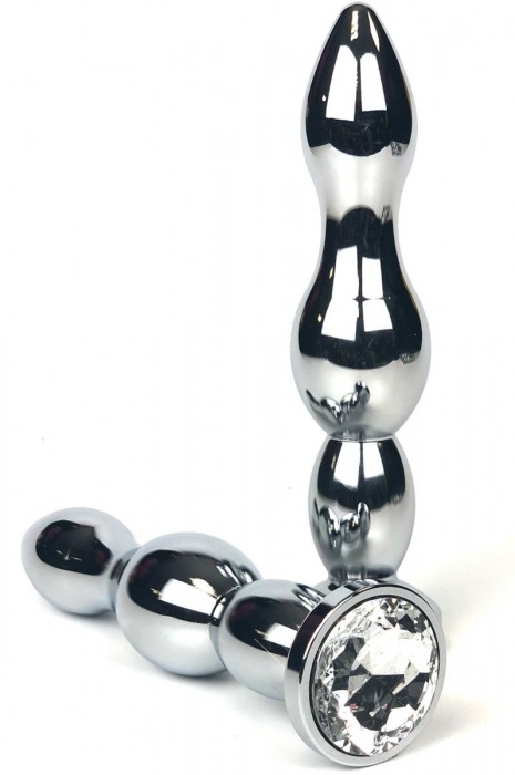 Серебристая коническая анальная пробка-ёлочка с прозрачным кристаллом - 13 см. - Vandersex - купить с доставкой в Новосибирске