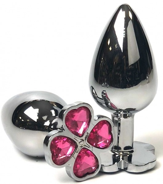 Серебристая анальная втулка с клевером из розовых кристаллов - 8 см. - Vandersex - купить с доставкой в Новосибирске