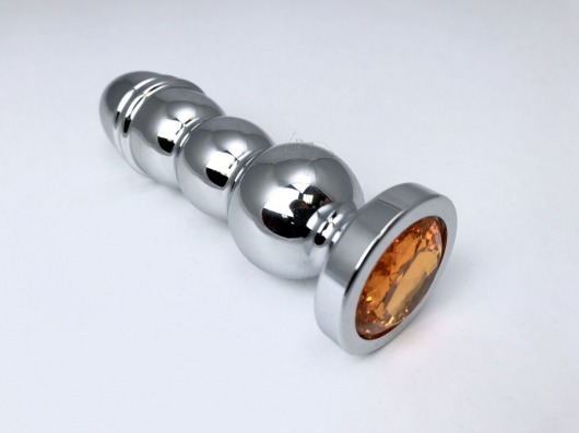 Серебристая закругленная анальная пробка-ёлочка с оранжевым кристаллом - 13 см. - Vandersex - купить с доставкой в Новосибирске