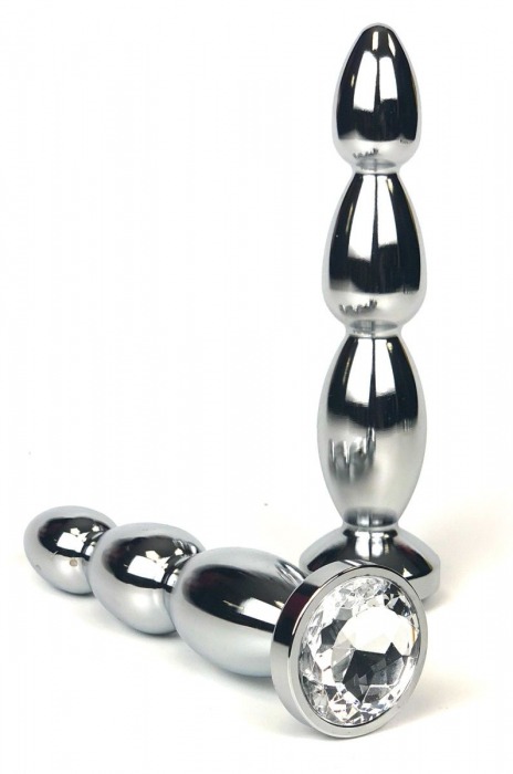 Серебристая анальная пробка-ёлочка с прозрачным кристаллом - 13 см. - Vandersex - купить с доставкой в Новосибирске