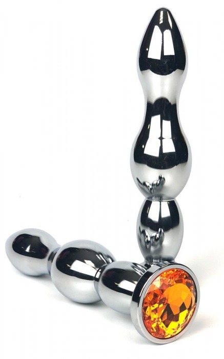 Серебристая анальная пробка-ёлочка с оранжевым кристаллом - 12 см. - Vandersex - купить с доставкой в Новосибирске