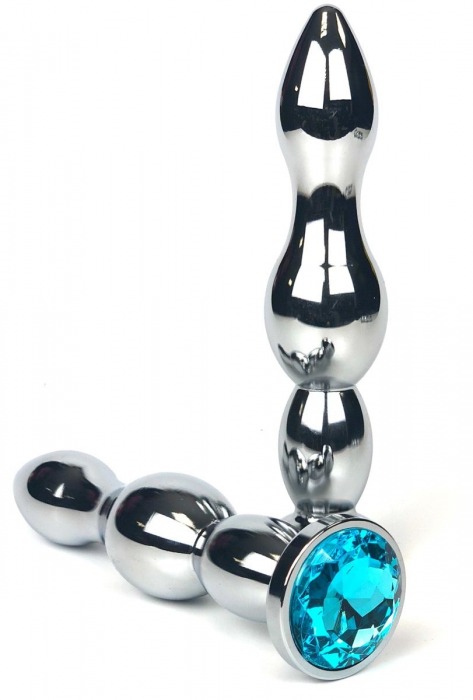 Серебристая анальная пробка-ёлочка с голубым кристаллом - 12 см. - Vandersex - купить с доставкой в Новосибирске