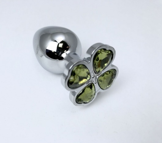 Серебристая анальная втулка с клевером из лаймовых кристаллов - 8 см. - Vandersex - купить с доставкой в Новосибирске