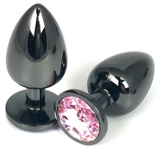 Черная металлическая анальная пробка с нежно-розовым стразом - 7,5 см. - Vandersex - купить с доставкой в Новосибирске