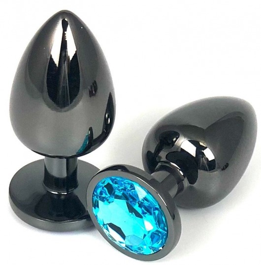 Черная металлическая анальная пробка с голубым стразом - 9 см. - Vandersex - купить с доставкой в Новосибирске