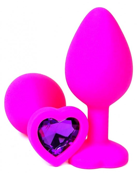 Розовая силиконовая пробка с фиолетовым кристаллом-сердцем - 8 см. - Vandersex - купить с доставкой в Новосибирске