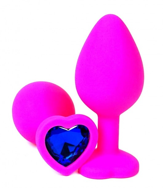Розовая силиконовая пробка с синим кристаллом-сердцем - 10,5 см. - Vandersex - купить с доставкой в Новосибирске