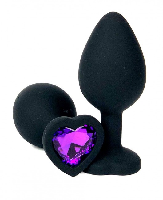 Черная силиконовая пробка с фиолетовым кристаллом-сердцем - 10,5 см. - Vandersex - купить с доставкой в Новосибирске