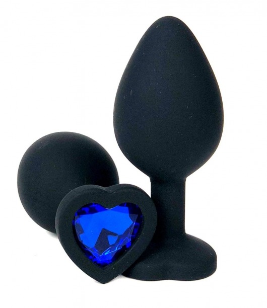 Черная силиконовая пробка с синим кристаллом-сердцем - 10,5 см. - Vandersex - купить с доставкой в Новосибирске