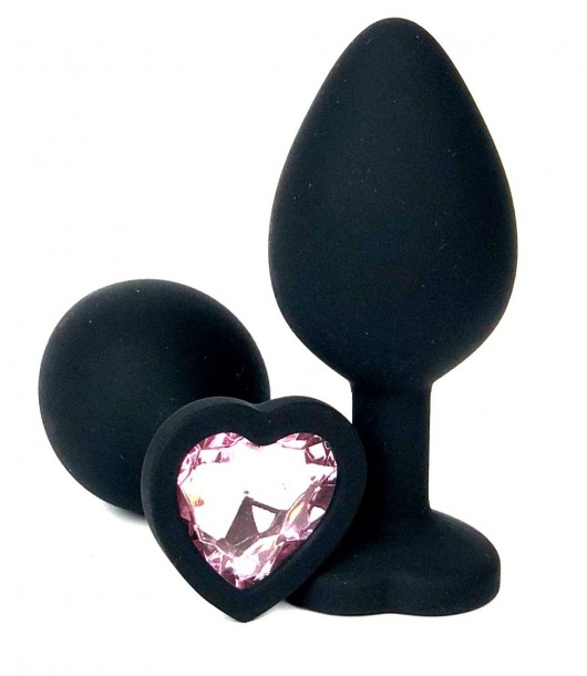 Черная силиконовая пробка с нежно-розовым кристаллом-сердцем - 10,5 см. - Vandersex - купить с доставкой в Новосибирске