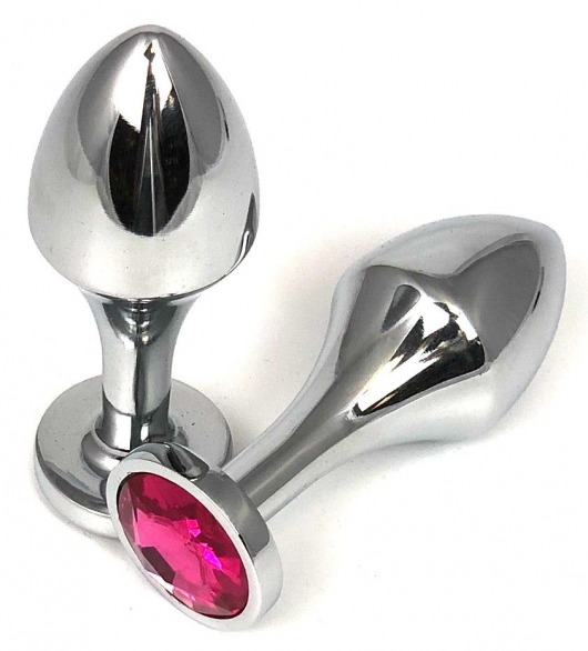 Серебристая анальная пробка на удлиненной ножке с розовым кристаллом - 9 см. - Vandersex - купить с доставкой в Новосибирске