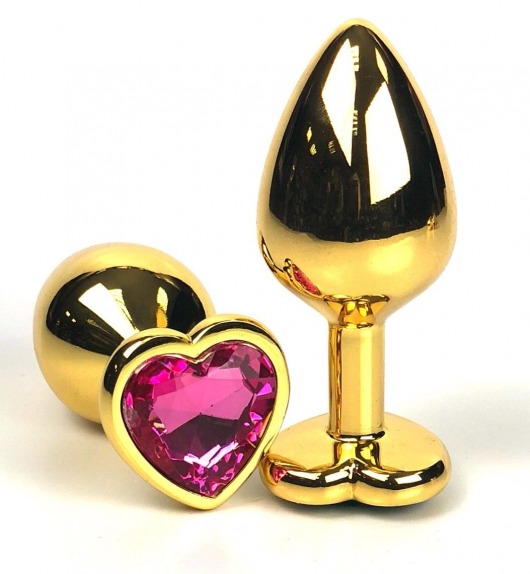 Золотистая анальная пробка с розовым кристаллом-сердцем - 8 см. - Vandersex - купить с доставкой в Новосибирске