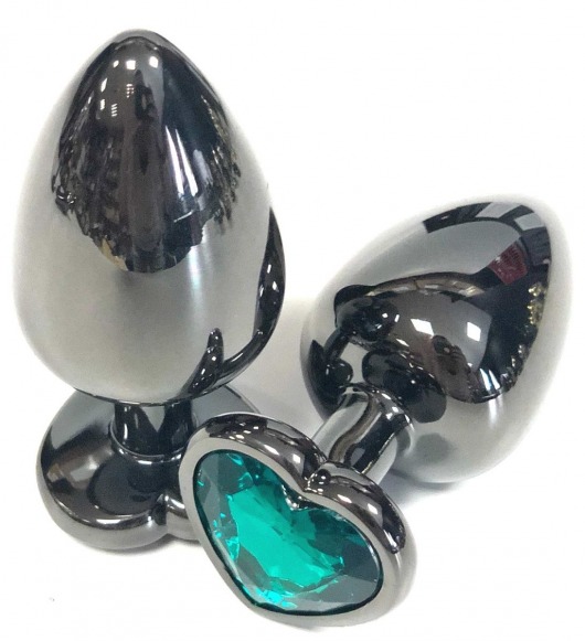 Черная металлическая анальная пробка с зеленым стразом-сердечком - 7,5 см. - Vandersex - купить с доставкой в Новосибирске