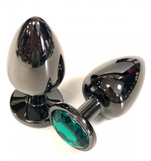 Черная металлическая анальная пробка с зеленым стразом - 7,5 см. - Vandersex - купить с доставкой в Новосибирске
