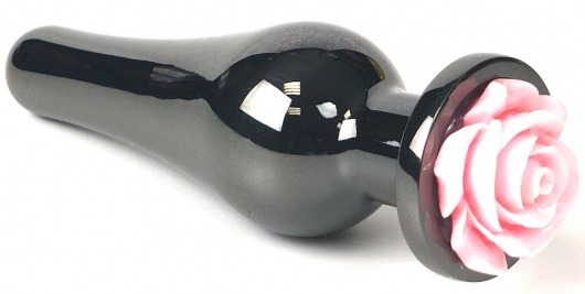 Черная удлиненная анальная пробка с розовой розой - 12,5 см. - Vandersex - купить с доставкой в Новосибирске