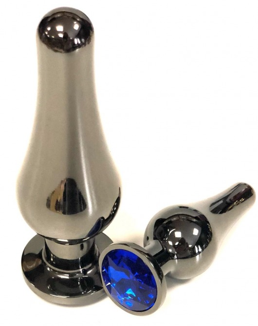 Черная удлиненная анальная пробка с синим кристаллом - 11,5 см. - Vandersex - купить с доставкой в Новосибирске