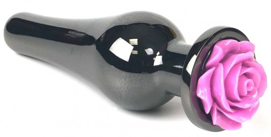 Черная удлиненная анальная пробка с фиолетовой розой - 12,5 см. - Vandersex - купить с доставкой в Новосибирске