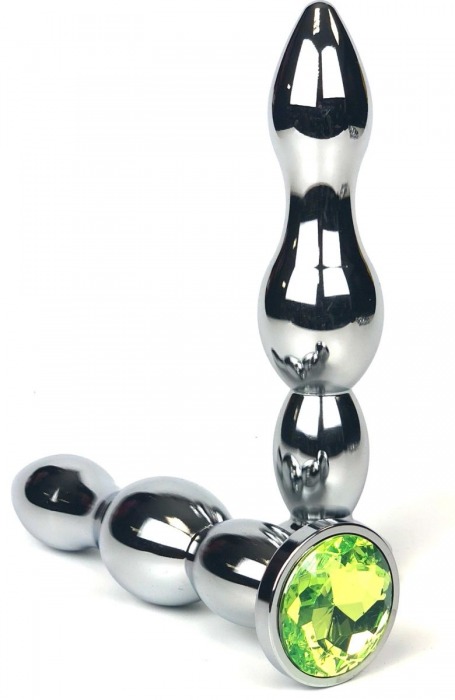 Серебристая удлиненная анальная пробка-ёлочка с лаймовым кристаллом - 12 см. - Vandersex - купить с доставкой в Новосибирске