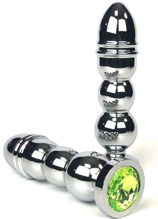 Серебристая анальная пробка-ёлочка с лаймовым кристаллом - 13 см. - Vandersex - купить с доставкой в Новосибирске