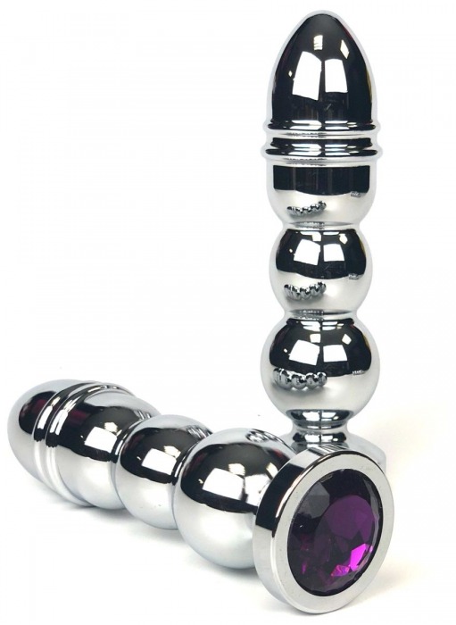 Серебристая анальная пробка-ёлочка с фиолетовым кристаллом - 13 см. - Vandersex - купить с доставкой в Новосибирске