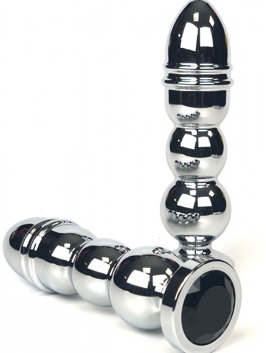 Серебристая анальная пробка-ёлочка с черным кристаллом - 13 см. - Vandersex - купить с доставкой в Новосибирске