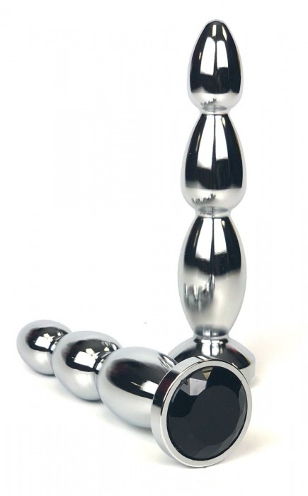 Серебристая удлиненная анальная пробка-ёлочка с черным кристаллом - 12 см. - Vandersex - купить с доставкой в Новосибирске