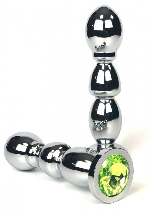 Серебристая анальная пробка-ёлочка с лаймовым кристаллом - 12,5 см. - Vandersex - купить с доставкой в Новосибирске