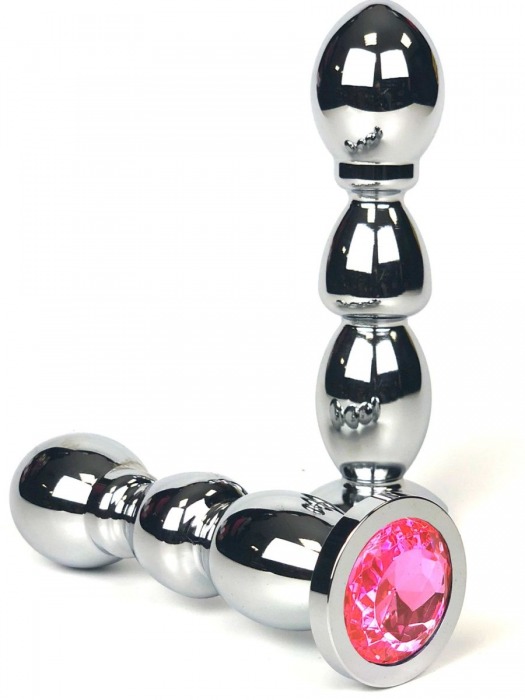 Серебристая анальная пробка-ёлочка с розовым кристаллом - 12,5 см. - Vandersex - купить с доставкой в Новосибирске