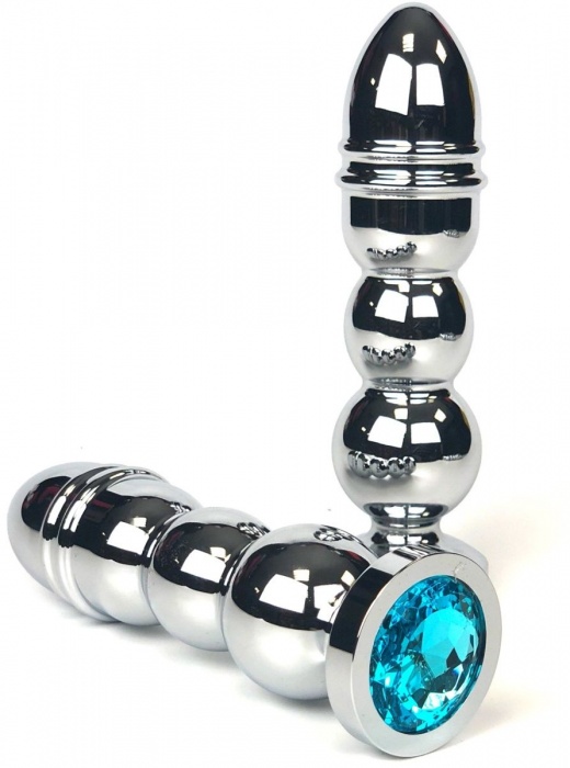 Серебристая анальная ёлочка с голубым кристаллом - 13 см. - Vandersex - купить с доставкой в Новосибирске
