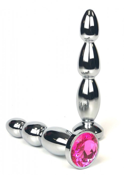 Серебристая удлиненная анальная ёлочка с розовым кристаллом - 12 см. - Vandersex - купить с доставкой в Новосибирске