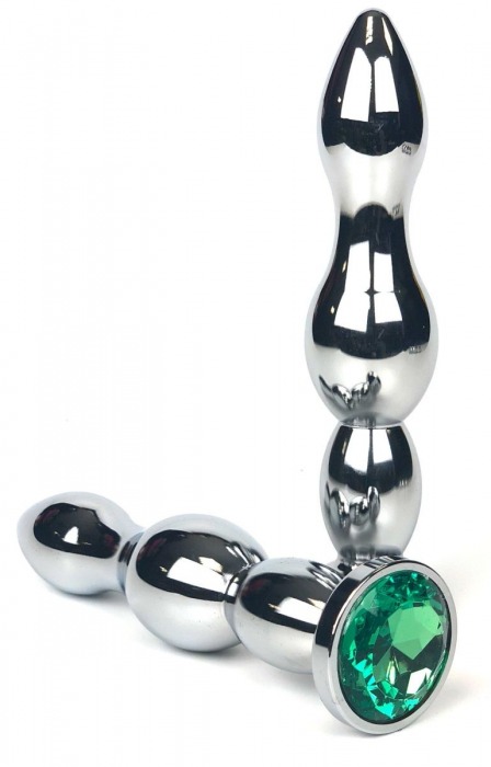 Серебристая коническая анальная пробка-ёлочка с зеленым кристаллом - 12 см. - Vandersex - купить с доставкой в Новосибирске