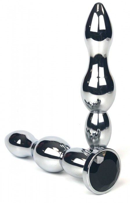Серебристая коническая анальная пробка-ёлочка с черным кристаллом - 12 см. - Vandersex - купить с доставкой в Новосибирске