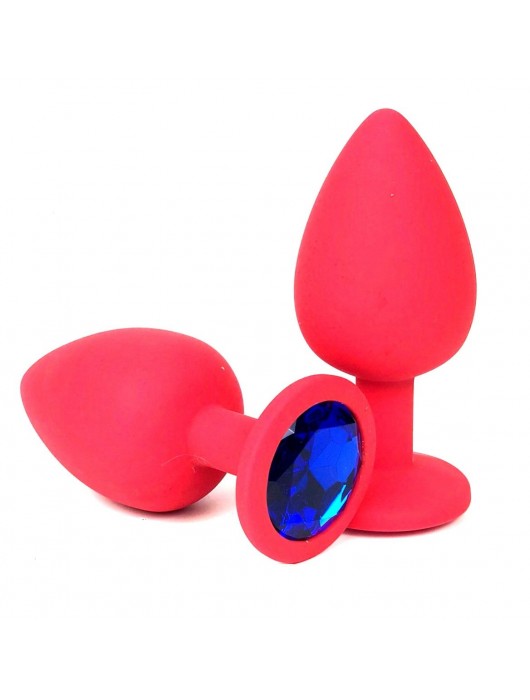 Красная силиконовая анальная пробка с синим стразом - 6,8 см. - Vandersex - купить с доставкой в Новосибирске