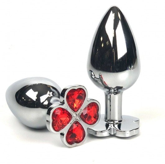 Серебристая анальная втулка с клевером из красных кристаллов - 6,5 см. - Vandersex - купить с доставкой в Новосибирске