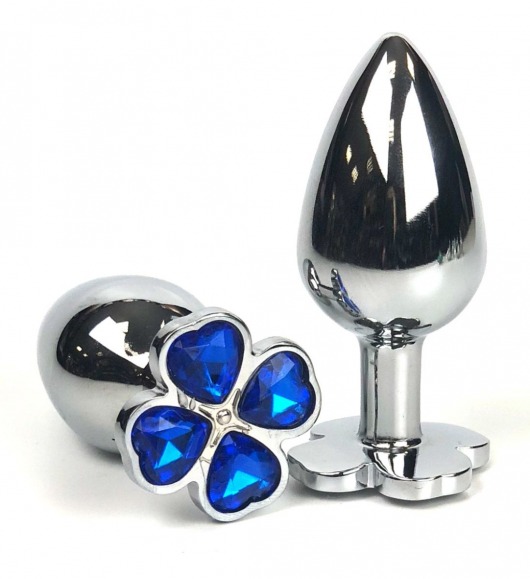 Серебристая анальная втулка с клевером из синих кристаллов - 6,5 см. - Vandersex - купить с доставкой в Новосибирске