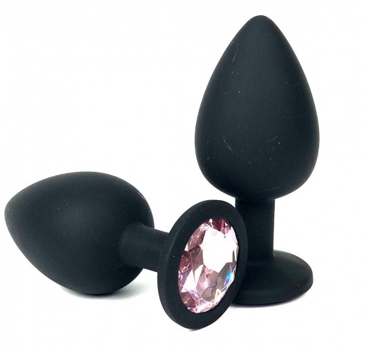 Черная силиконовая анальная пробка с нежно-розовым стразом - 9,2 см. - Vandersex - купить с доставкой в Новосибирске