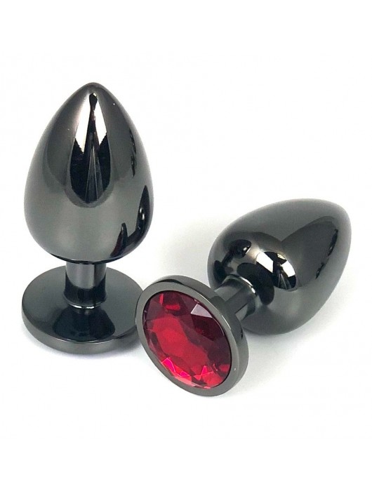 Черная металлическая анальная пробка с красным стразом - 9 см. - Vandersex - купить с доставкой в Новосибирске