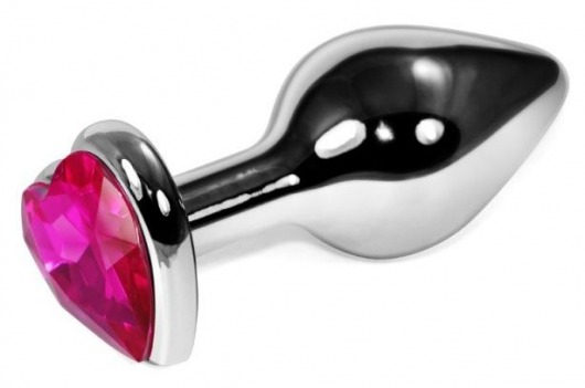 Серебристая анальная пробка с розовым кристаллом-сердцем - 9 см. - Vandersex - купить с доставкой в Новосибирске