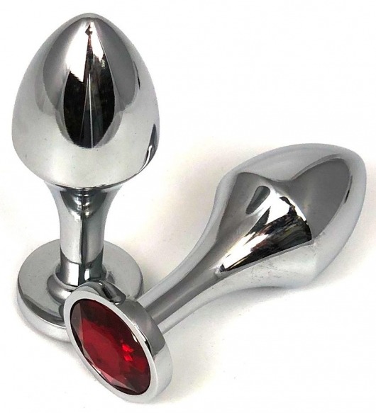 Серебристая анальная пробка на удлиненной ножке с красным кристаллом - 9 см. - Vandersex - купить с доставкой в Новосибирске