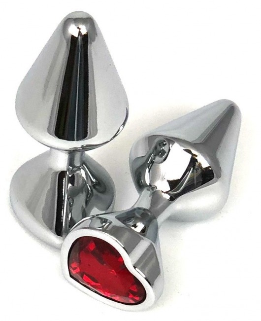 Серебристая анальная пробка с красным кристаллом-сердцем - 8 см. - Vandersex - купить с доставкой в Новосибирске